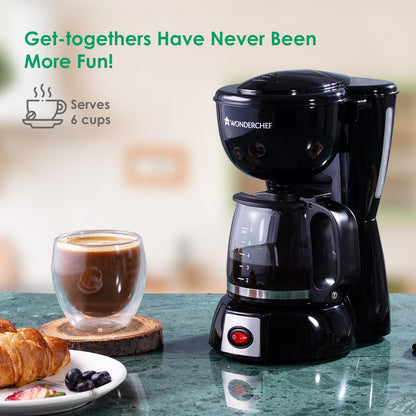 Wonderchef Onyx Brew 6 Cups Coffee Makers, 600ml (Black) 1.0 unit