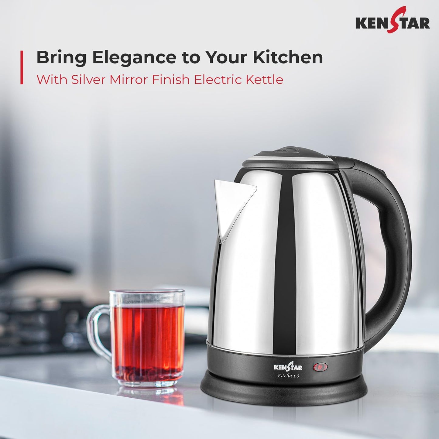 Kenstar Estella Electric Kettle, 1.6L, Stainless Steel, Auto Shut off, rotatble base 1.0 pack