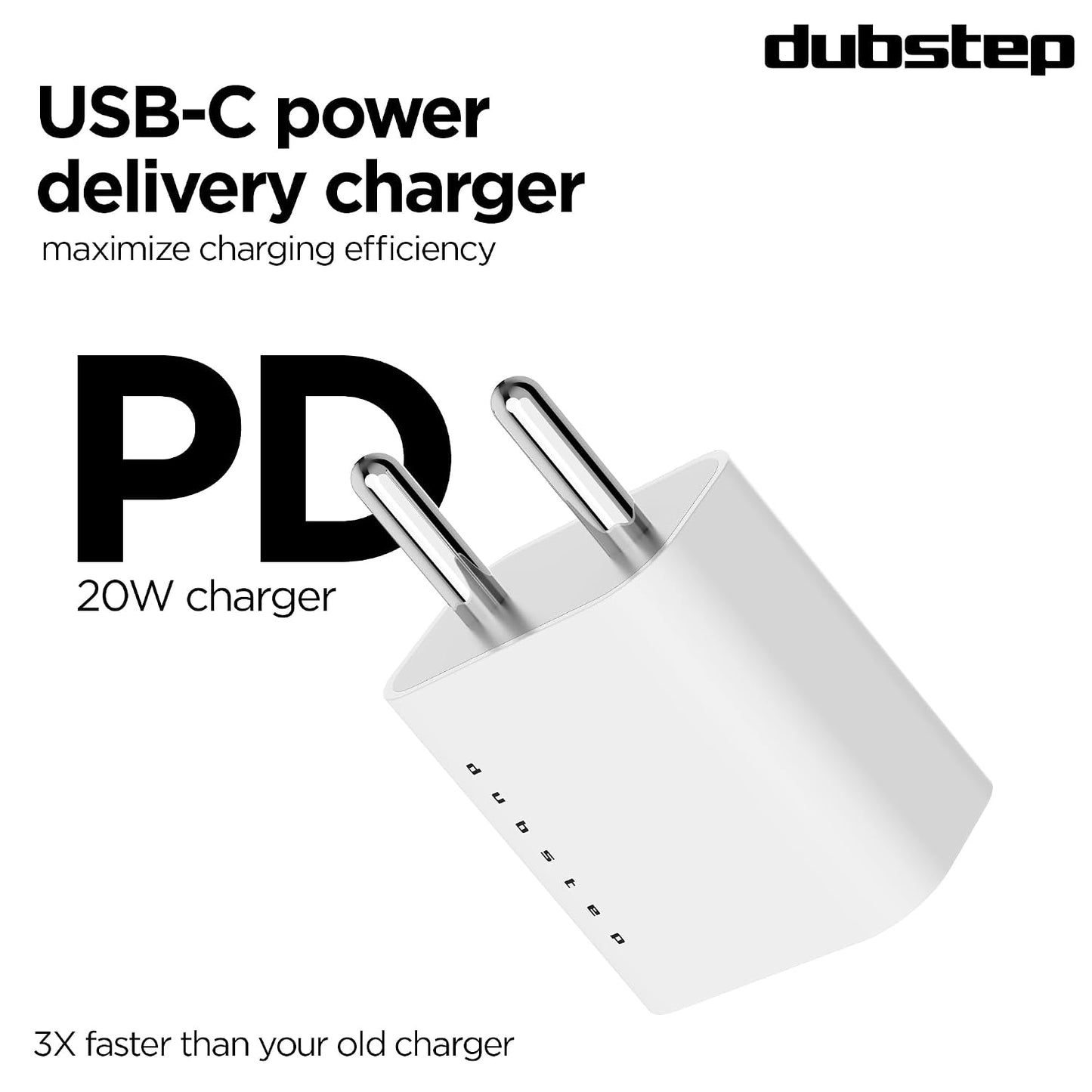 Dubstep Sprint 20W USB-C Charger with PD PPS 3.0 Supports All Fast Charging Technologies (With Type-C To L Cable, White) 1.0 unit