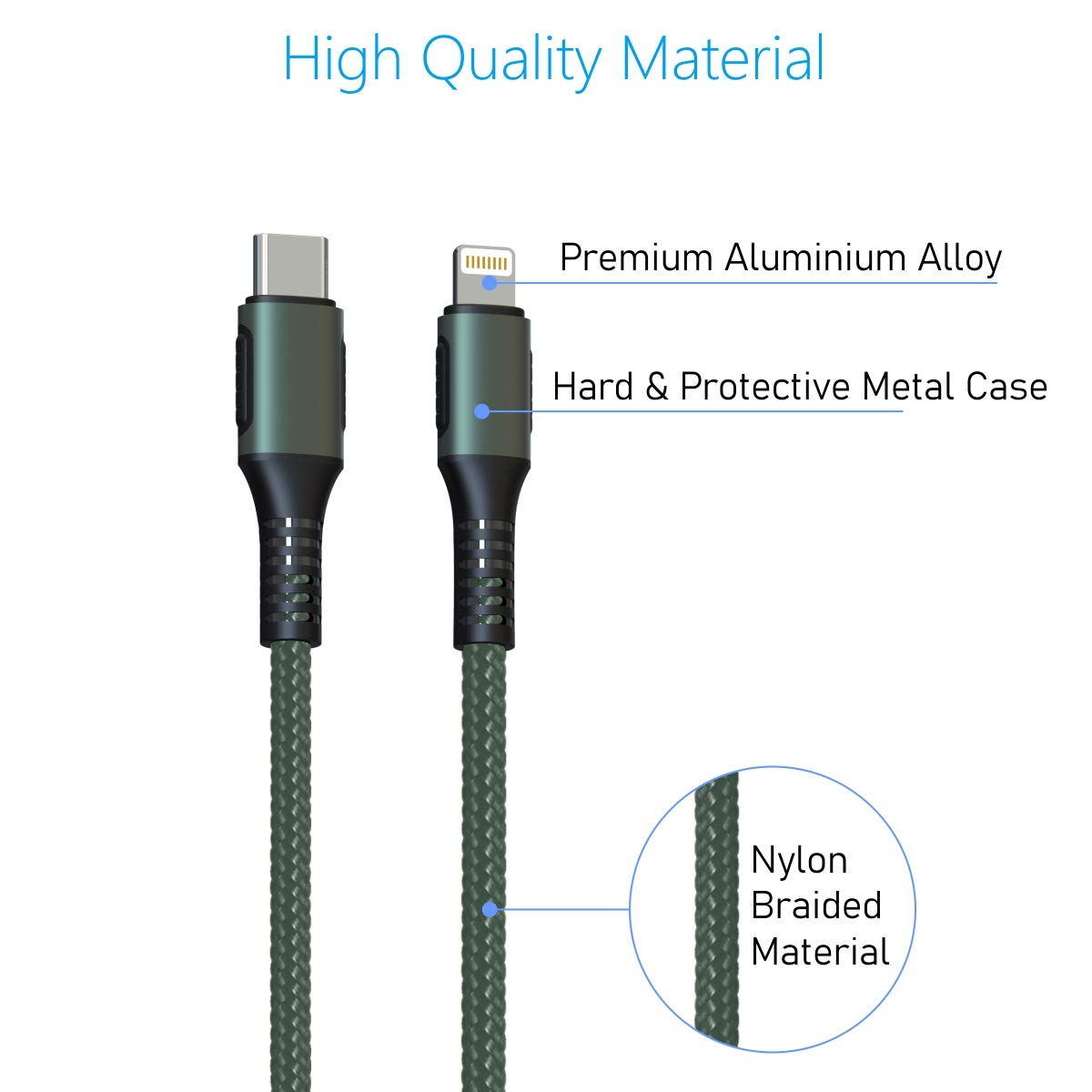 Portronics Konnect CL Type C to 8 Pin 3A Type-C to 8 Pin USB Cable - Green 1.0 Piece