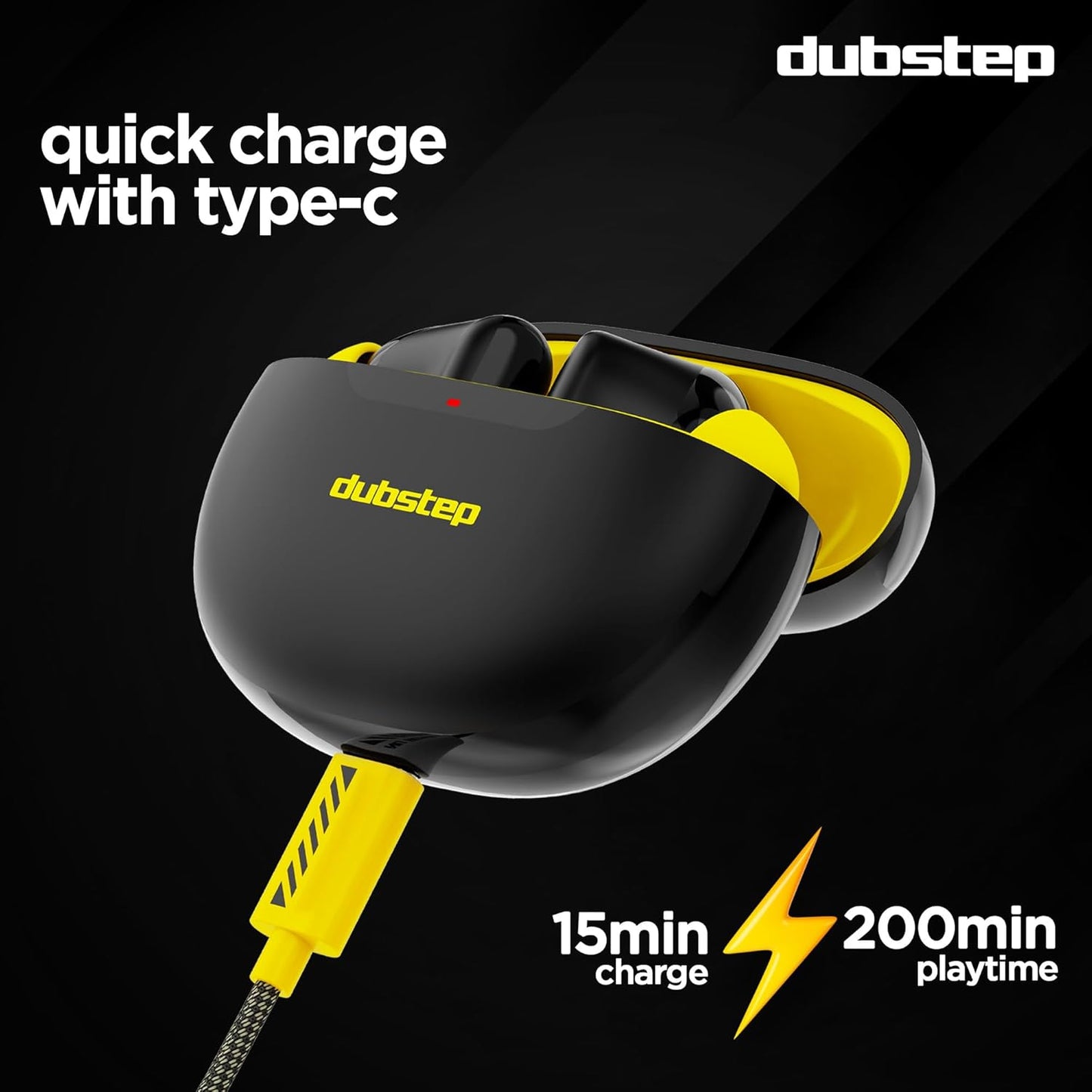 Dubstep Buzz X5 In-Ear Truly Wireless Earbuds With Mic, 50 Hours Playtime, ENC, IPX5, Bluetooth v5.3 (Black & Yellow) 1.0 unit