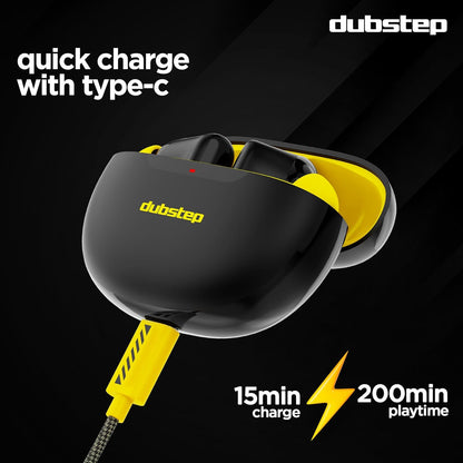 Dubstep Buzz X5 In-Ear Truly Wireless Earbuds With Mic, 50 Hours Playtime, ENC, IPX5, Bluetooth v5.3 (Black & Yellow) 1.0 unit