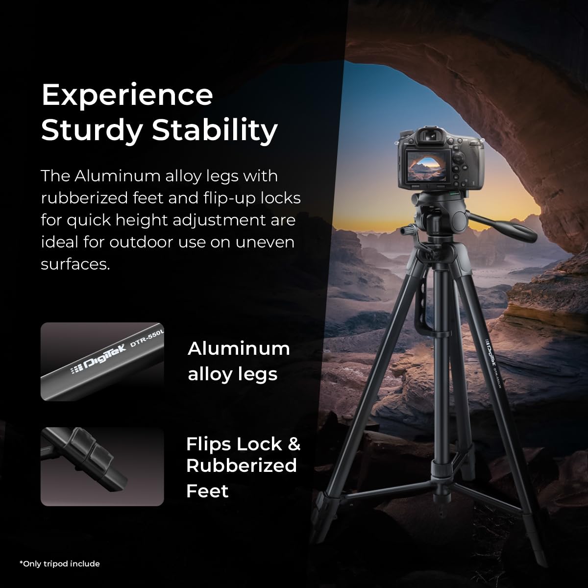 DIGITEK (DTR 550 LW) 67 Inch Foldable Tripod Stand with Phone Holder & 360 degree Ball Head, 5kg Load Capacity 1.0 Piece