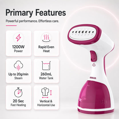 Inalsa Travel Pro Garment Steamer (1500W) Compact with Foldable Handle - Blue 1.0 Piece
