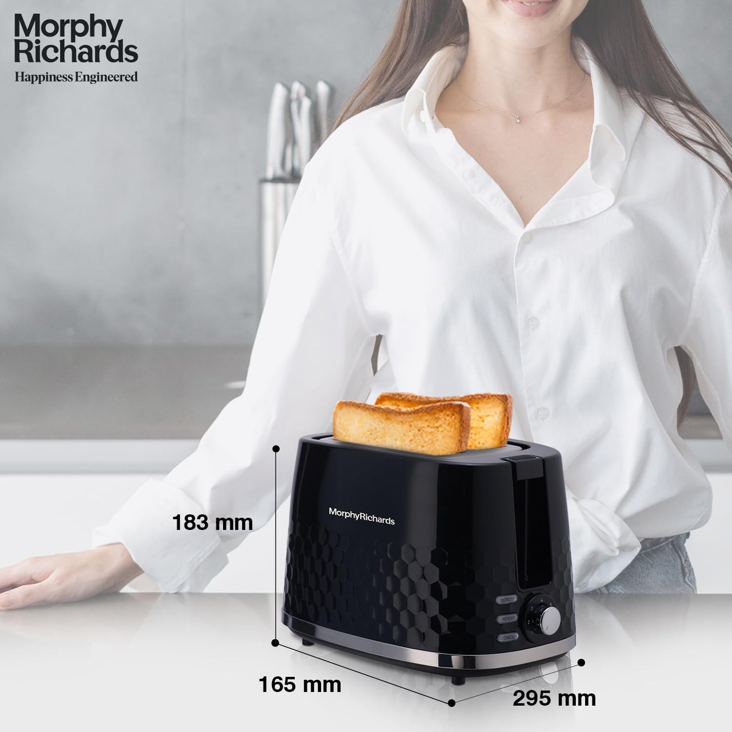 Morphy Richards Hive Series Pop Up Toaster With 2 Slice, Glossy Black, 850 Watts