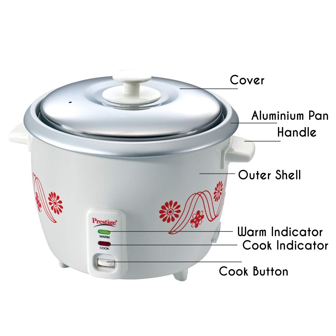 Prestige PRWO 1.8 Litres Electric Rice Cooker with Close Fit Lid & Detachable Power Cord,White 1.0 unit