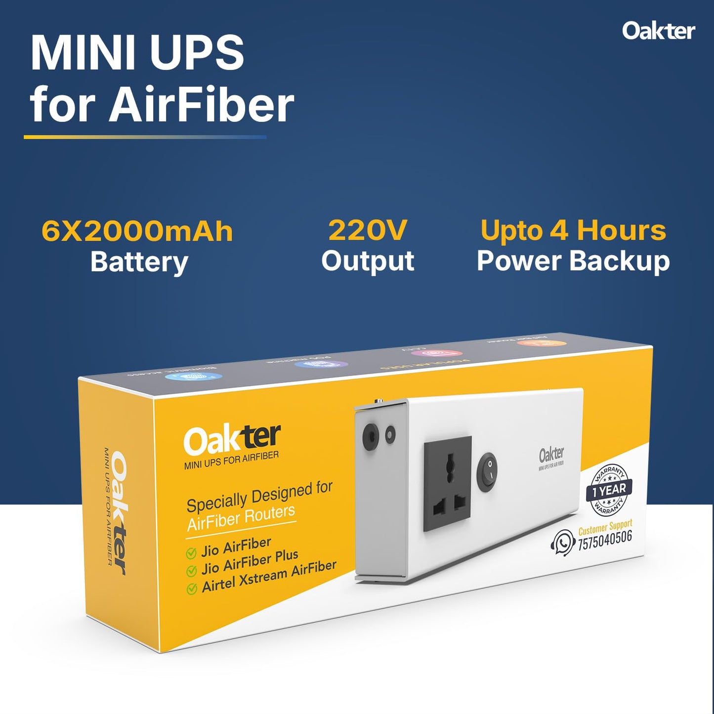 Oakter AirFiber Mini UPS for AirFiber Routers with single adapter 6x2000 mAh Battery Power Backup 4 Hours ( 1 Year Warranty ) 1.0 Piece