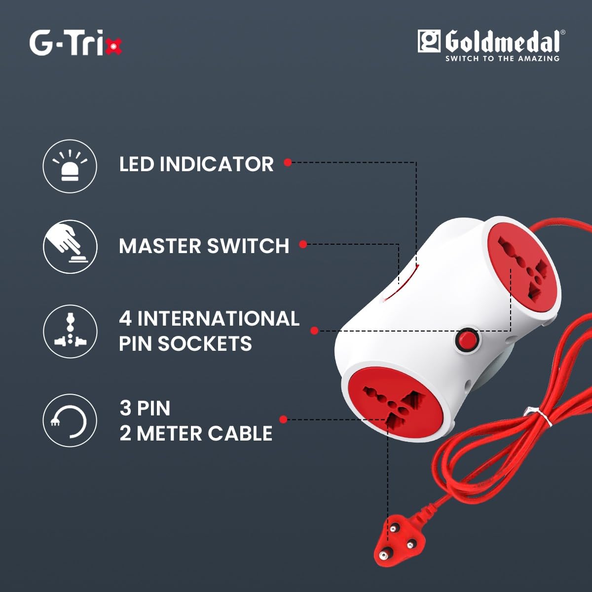 Goldmedal G-Trix 4X1 Spike Guard With 2 Meter Cable - White 1.0 Piece
