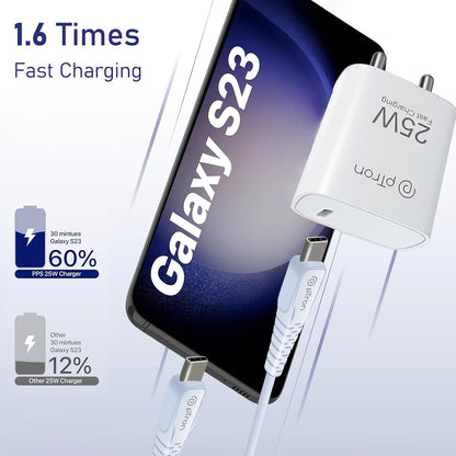 pTron Volta FC19 Fast Charging Type-C 25 W Charger for Samsung Phones (White) 1.0 unit