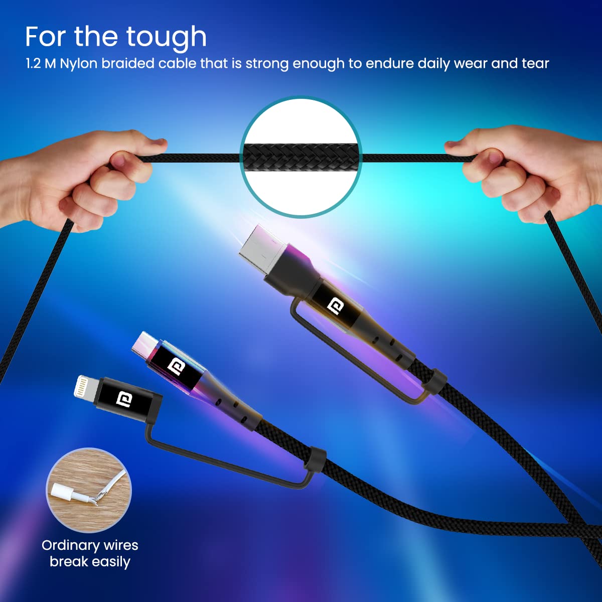 Portronics Konnect J8 60W USB A + Type C to 8Pin + Type C - Black 1.0 unit
