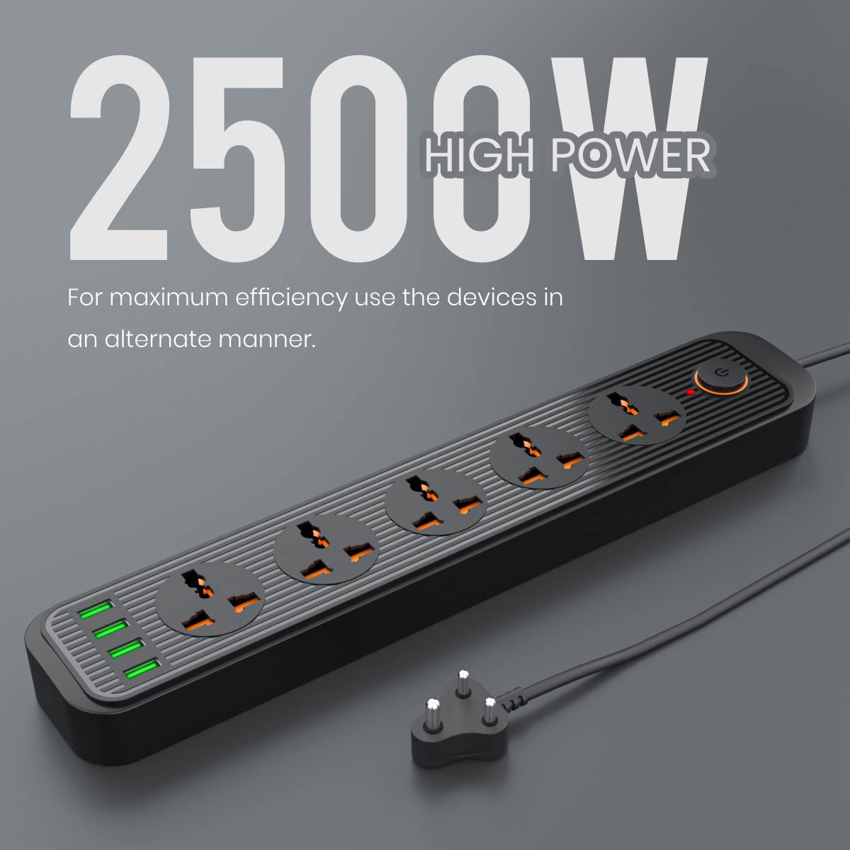 Portronics Power Plate 6 With 4 USB Port + 5 Power Sockets Power Converter - Black 1.0 unit