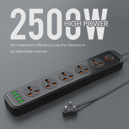 Portronics Power Plate 6 With 4 USB Port + 5 Power Sockets Power Converter - Black 1.0 unit