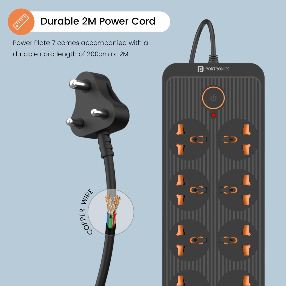 Portronics Power Plate 7 With 6 USB Port + 8 Power Sockets Power Converter - Black 1.0 Piece
