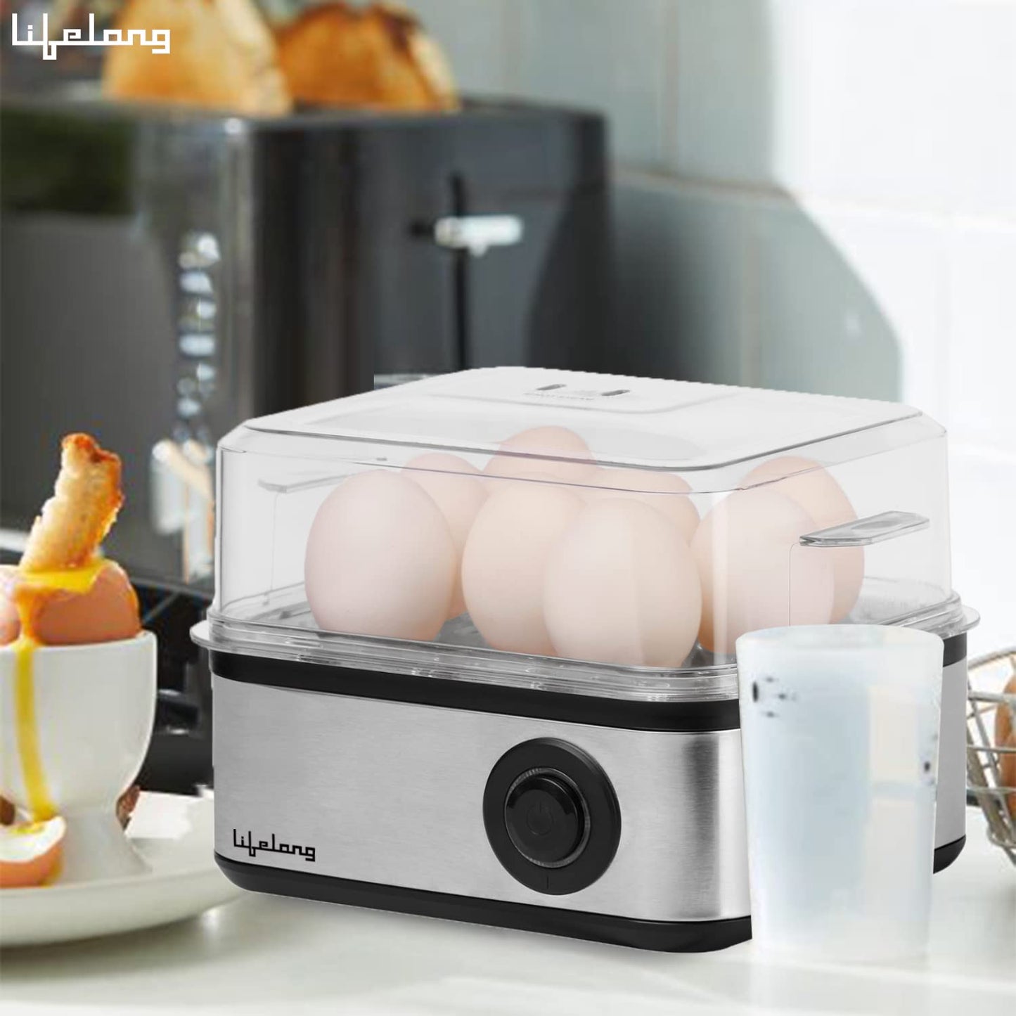 Lifelong 2-in1 Egg Boiler and Poacher, boil upto 8 eggs, Poach 4 eggs 1.0 unit