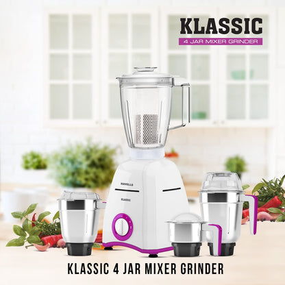 Havells Klassic Mixer Grinder, 4 Jars, 750W, Stainless Steel (Black) 1.0 unit