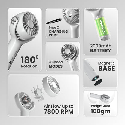Portronics Toofan Mini Tiny Size Portable Pocket Fan - White 1.0 unit