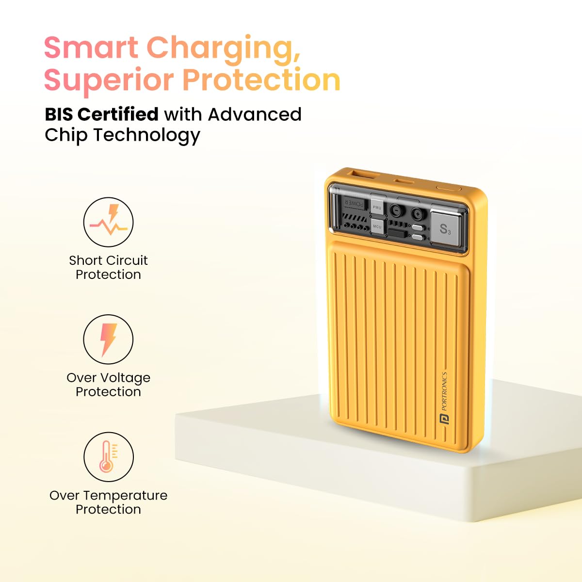 Portronics Luxcell Mini 10K 10000mAH Power Bank with Dual Output (Type C+ USB) - Yellow 1.0 unit
