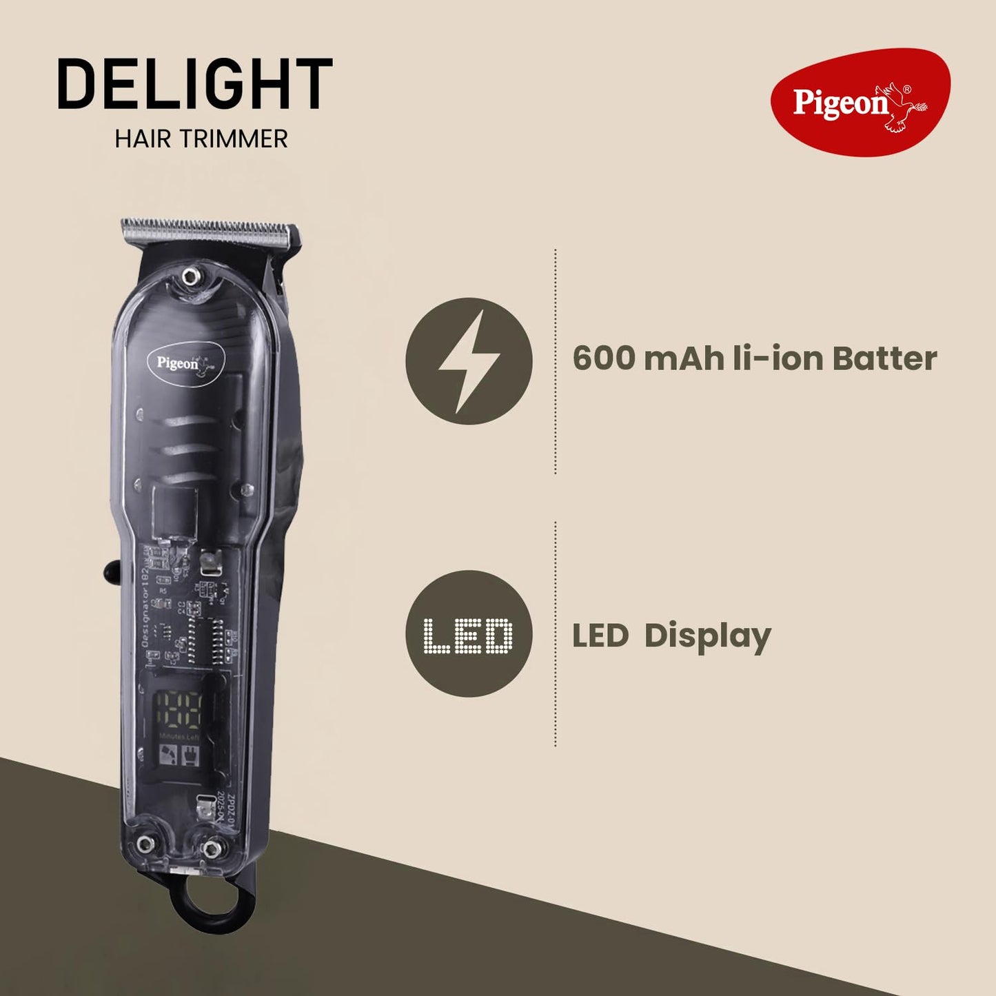 Pigeon Delight Battery Powered Beard Trimmer for Men|Carbon Sharp| Durable | USB C type Charging | 2 Years Warranty 1.0 Piece