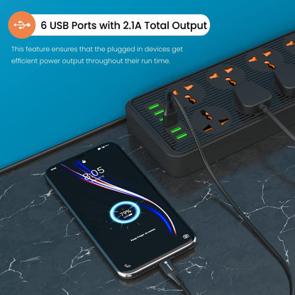 Portronics Power Plate 7 With 6 USB Port + 8 Power Sockets Power Converter - Black 1.0 Piece