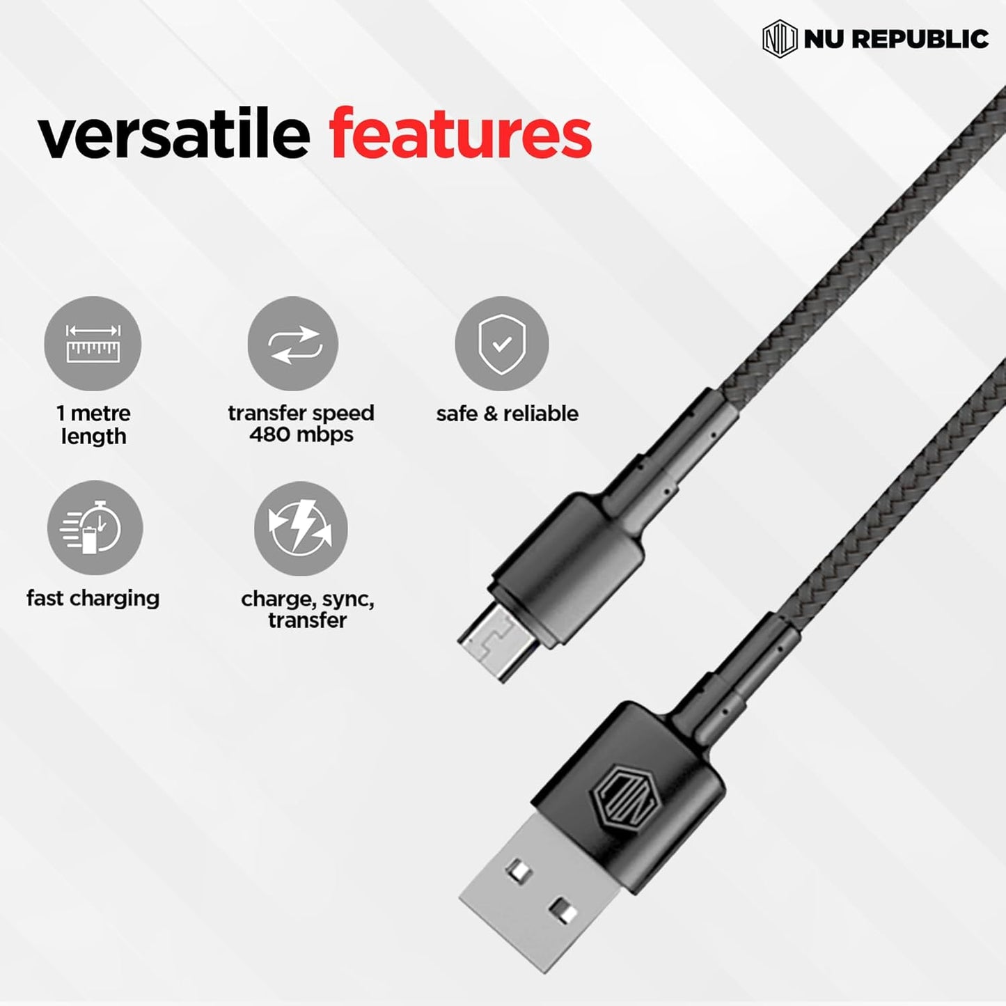 Nu Republic Blaze Silk 3.1A Fast Charging 1 m USB to Micro USB Charging Cable (Red) 1.0 unit