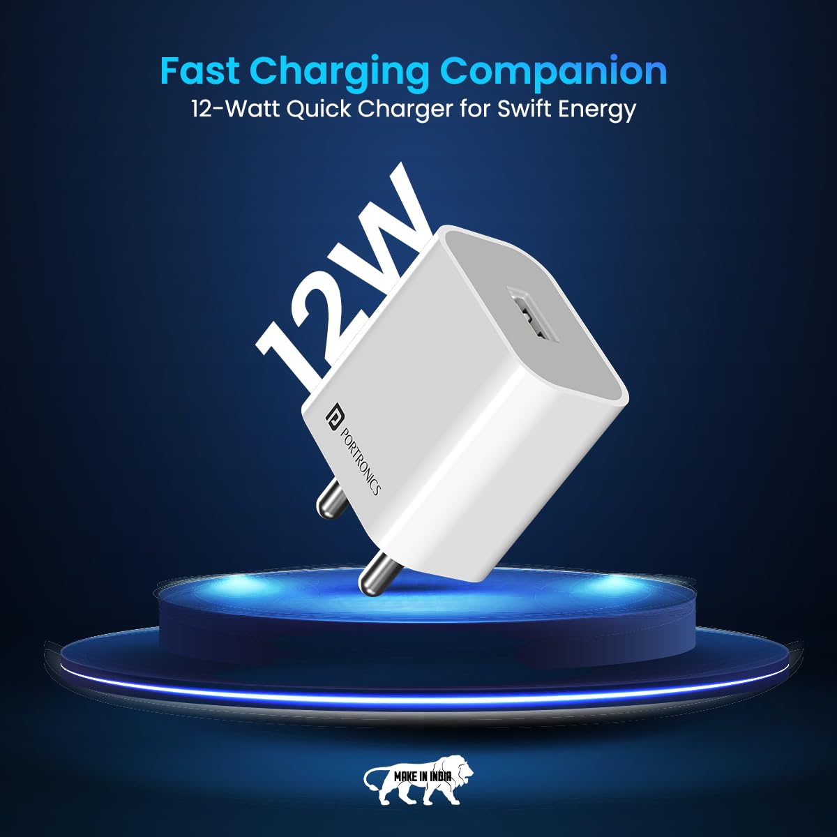 Portronics Adapto 12 12W Single Port Charger - White 1.0 Piece