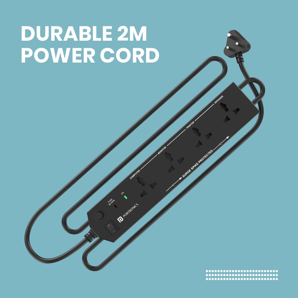 Portronics Power Plate 10 Extension Board with 4 Universal Sockets, 2 Meter Long Cord, 1500 Watts, 6 Amp Multi Plug for Office & Home Appliances - Black 1.0 Piece