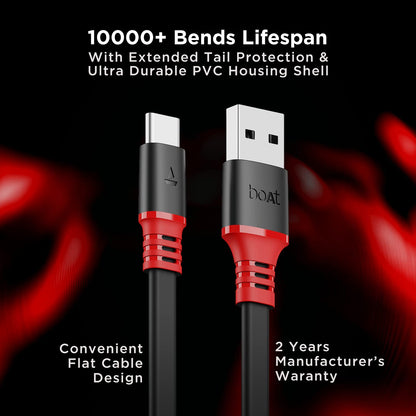 boAt A750 6.5 A Fast Charging 1.5 m USB to Type C Charging Cable, 65 Watts 480 Mbps (White & Red) 1.0 unit