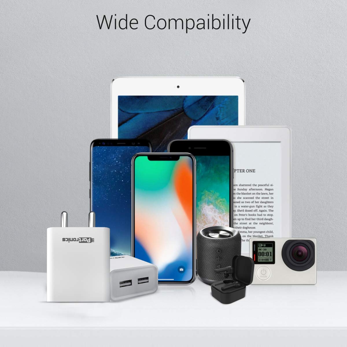Portronics Adapto 66 2.4 A Charger with Dual USB Ports - White 1.0 Piece