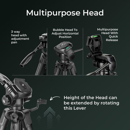 DIGITEK (DTR 550 LW) 67 Inch Foldable Tripod Stand with Phone Holder & 360 degree Ball Head, 5kg Load Capacity 1.0 Piece