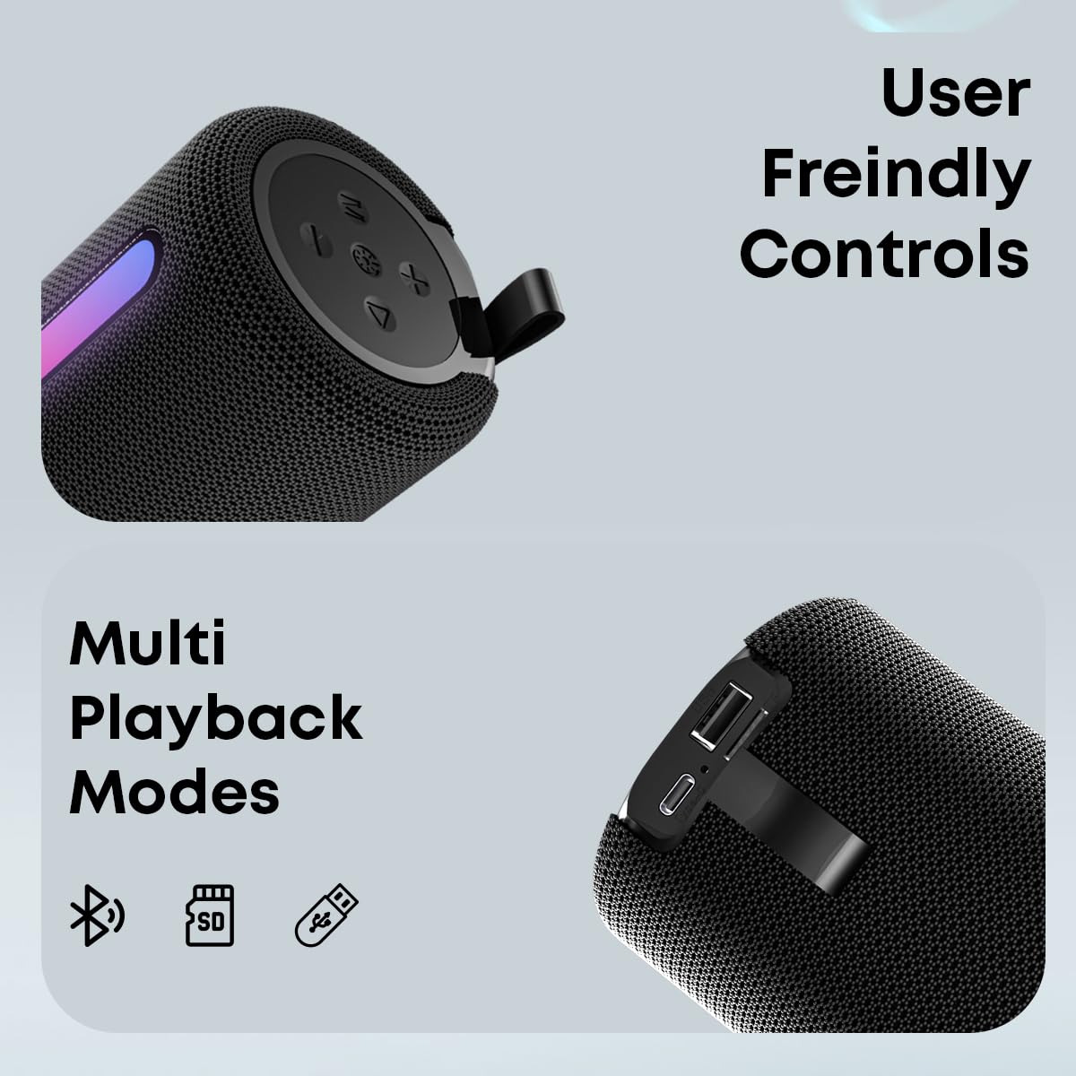 Ptron Fusion Buzz 14W Bluetooth Speaker w/ 8hrs Playback, Rhythmic RGB Lights (Black) 1.0 unit