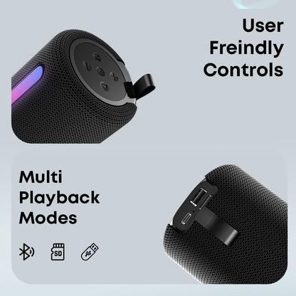 Ptron Fusion Buzz 14W Bluetooth Speaker w/ 8hrs Playback, Rhythmic RGB Lights (Black) 1.0 unit