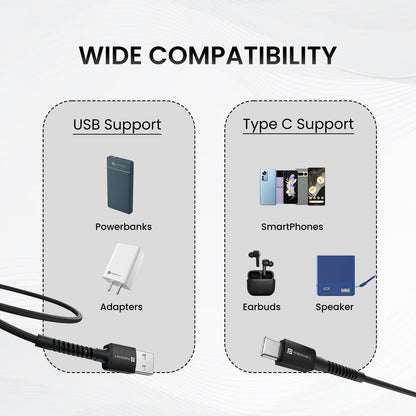 Portronics Konnect X 1M -Usb To Type C 3A - Black - Black 1.0 Piece