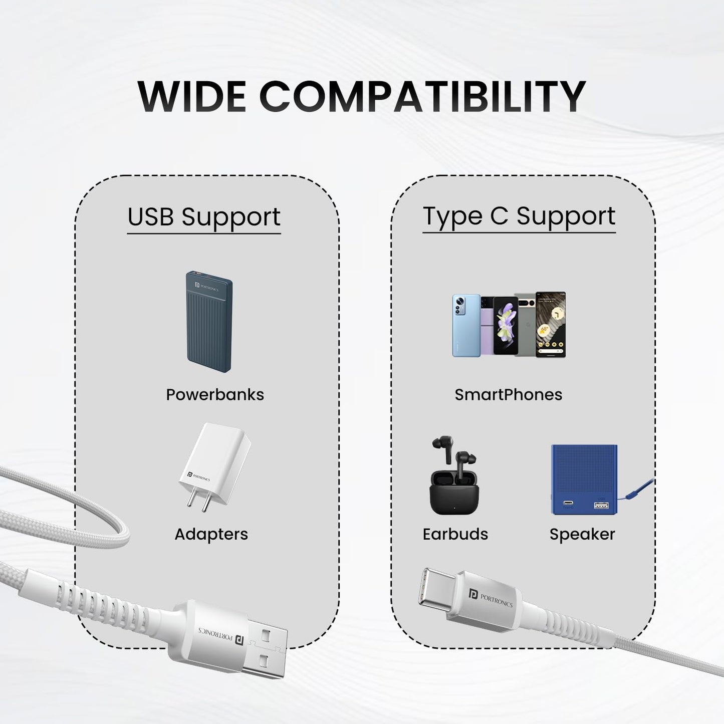Portronics Konnect X 1M -Usb To Type C 3A - White - White 1.0 unit