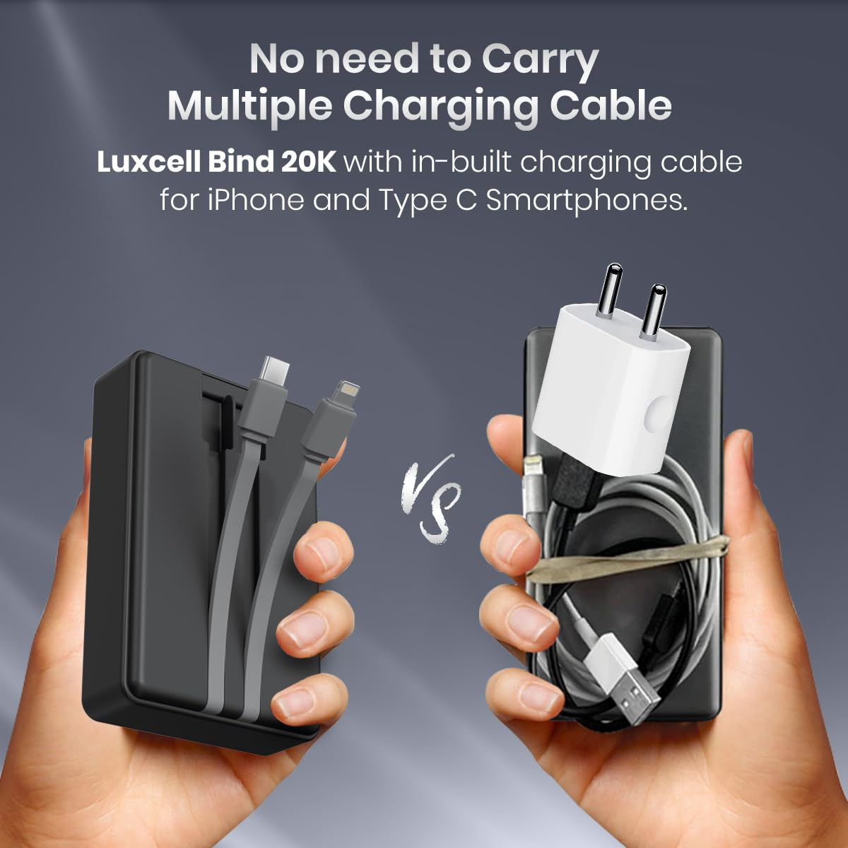 Portronics Luxcell Bind Mini 20K 22.5W Fast Charging Power Bank with Charging Cables - Black 1.0 Piece