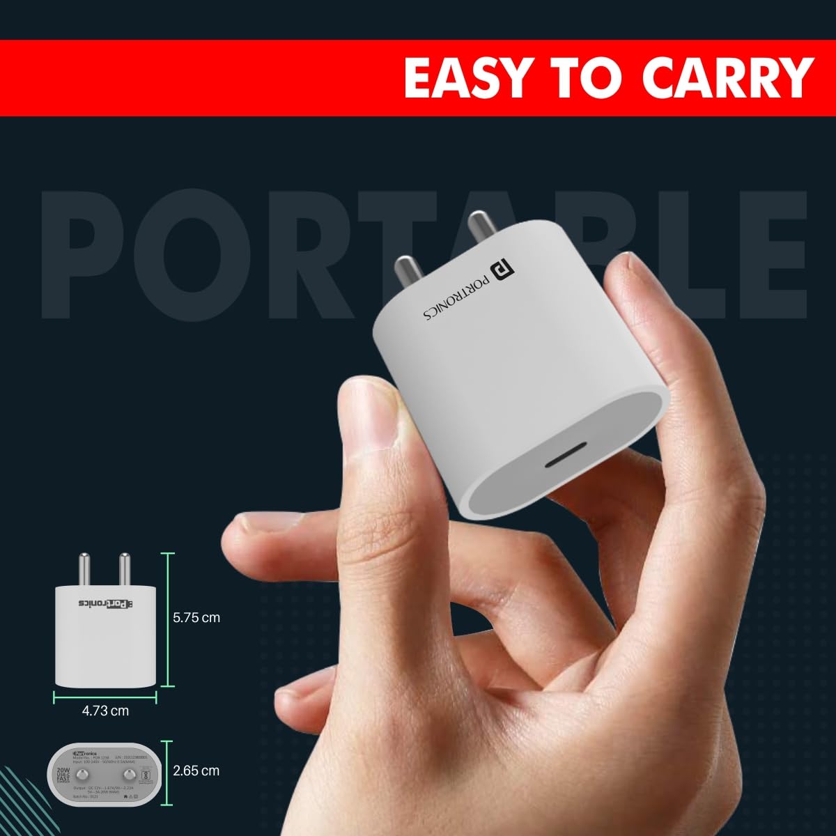 Portronics Adapto 20 20W Type-C Charger With Fast Charging - White 1.0 unit