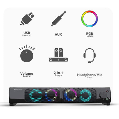 Zebronics Wonderbar 10 2.0 Speaker, RGB Lights, 10W, 2-Way design 2.0 pieces
