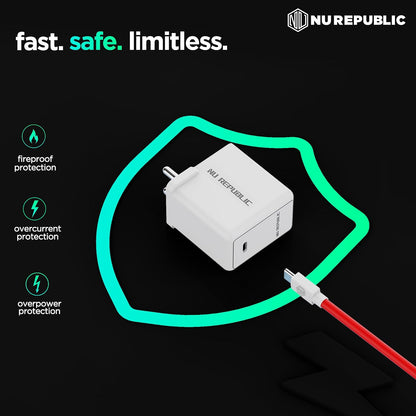 Nu Republic All-in-one 25W Charger With USB A To Type C Cable Included (White-Red) 1.0 unit
