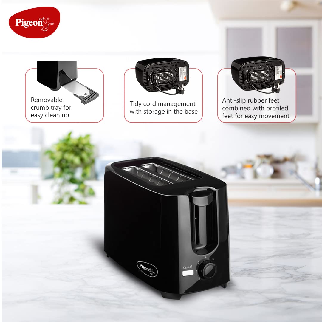 Pigeon 2 Slice Auto Pop up Toaster. A Smart Bread Toaster for Your Home - 750 Watt (Black) 1.0 Piece