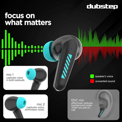 Dubstep Buzz X3 In-Ear Truly Wireless Earbuds With Mic, 42 Hours Playtime (Black & Blue) 1.0 unit
