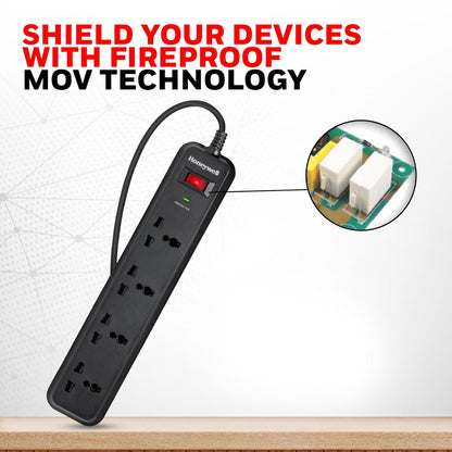 Honeywell Surge Protector (4 Sockets, Black) 1.0 Piece