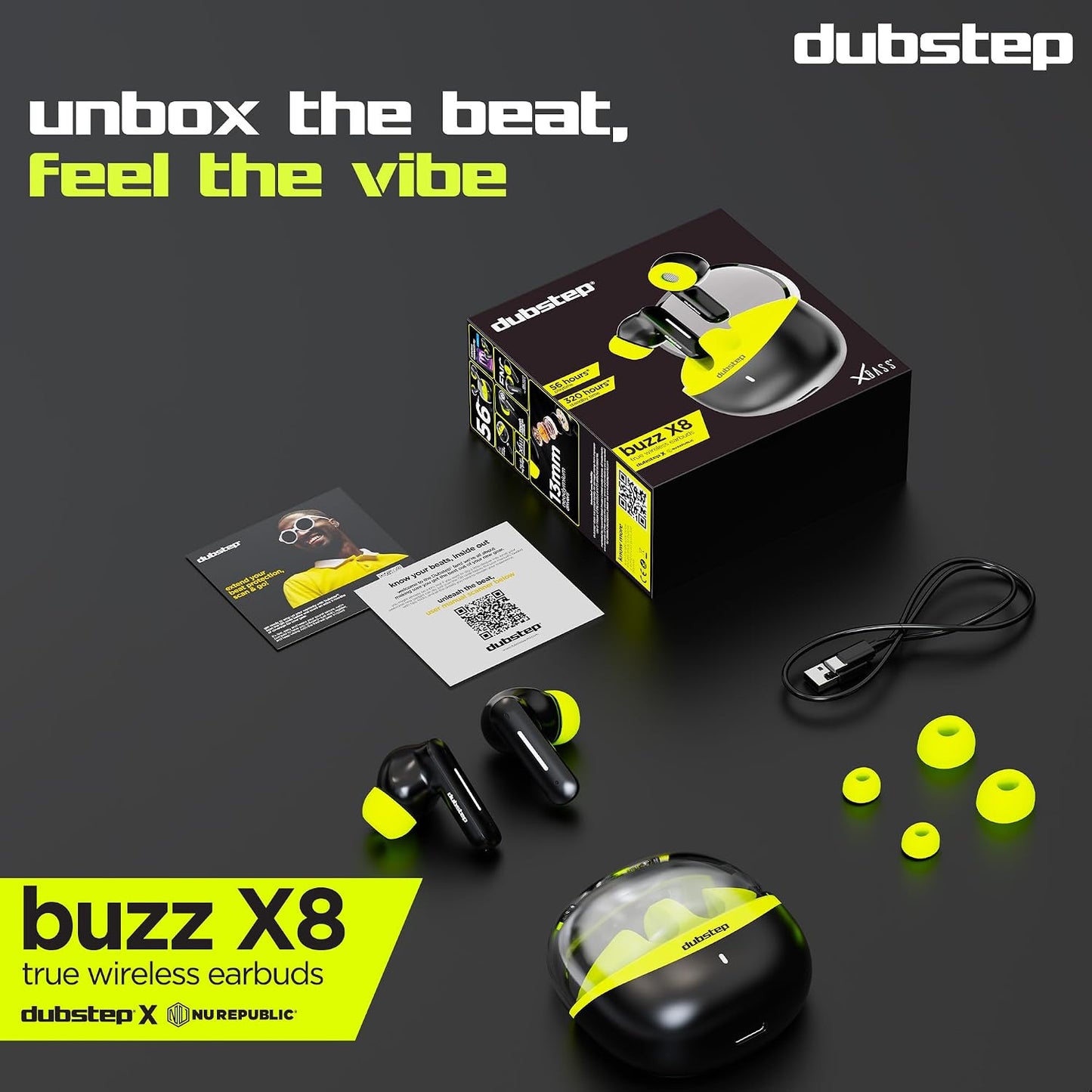 Dubstep Buzz X8 with 56 Hrs Playtime ENC TWS Earbuds (Neon Green) 1.0 box