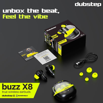 Dubstep Buzz X8 with 56 Hrs Playtime ENC TWS Earbuds (Neon Green) 1.0 box