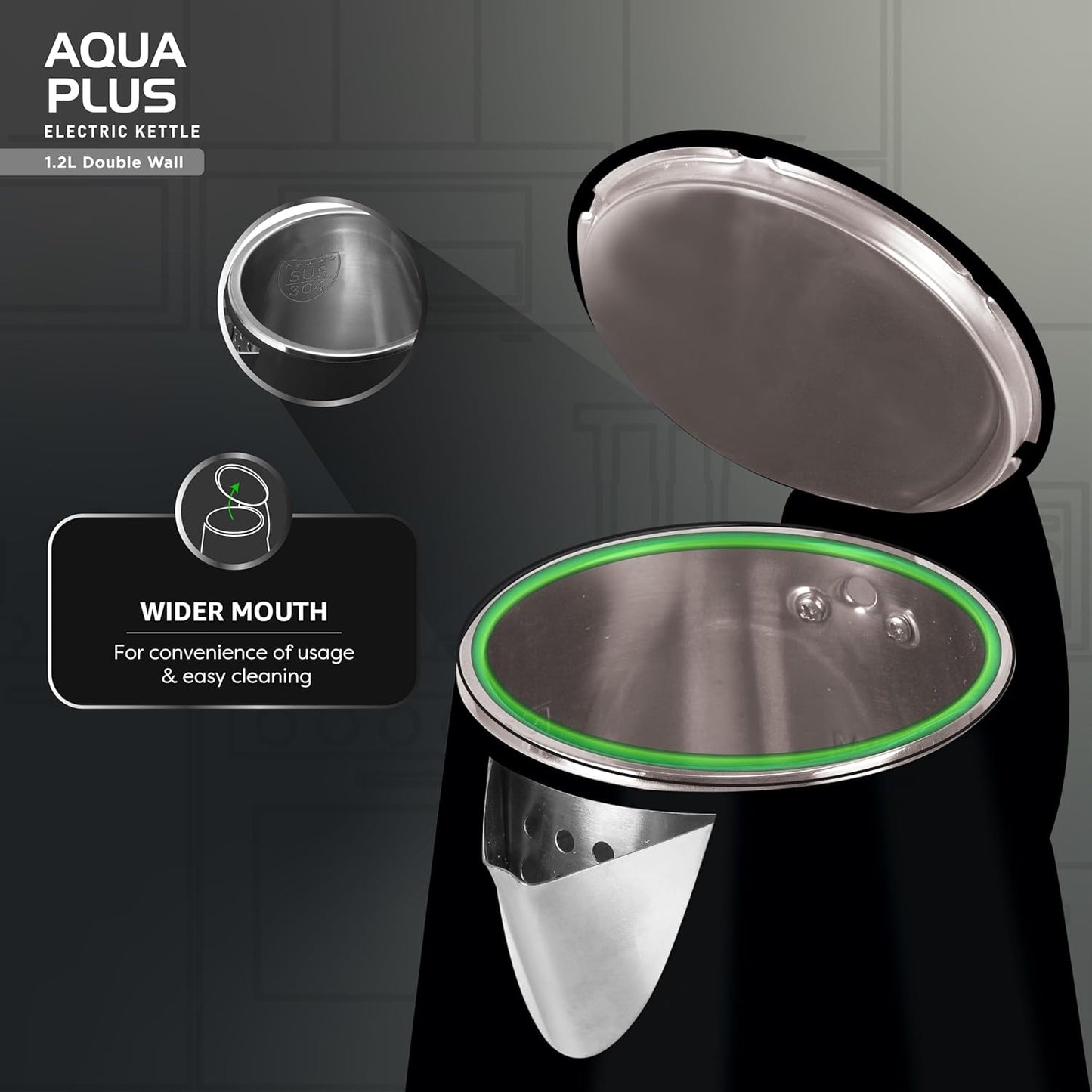 Havells Aqua Plus Electric Kettle,1.2L, Stainless Steel, 1250W (Black) 1.0 unit