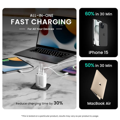 Hammer 65W GaN Charger, Fast Charging Adapter, 2 Years Warranty, 0 to 55% in 30 mins, Supports iPhones, Samsung Android Phones, Laptops, MacBooks 1.0 Piece