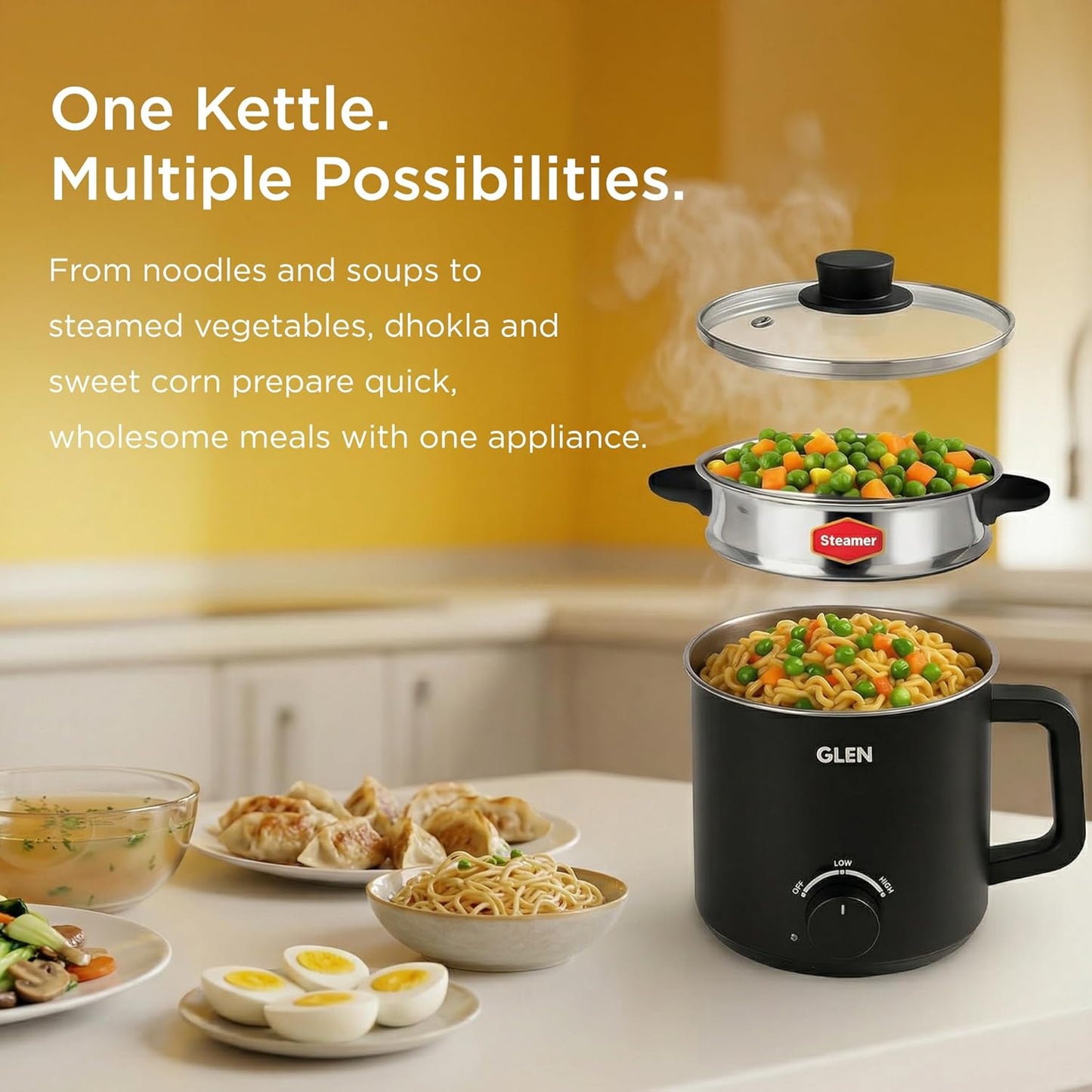 Glen SA 9016 Multi Cook Kettle,1.5L, 600W (Black) 1.0 unit