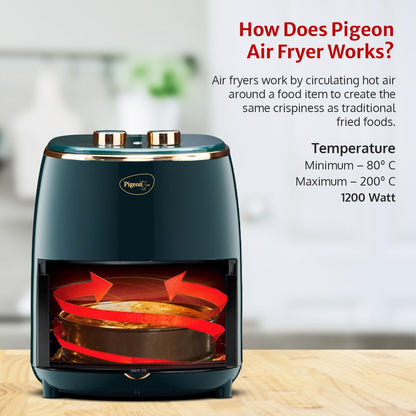 Pigeon Healthifry Manual Air Fryer, 1200 W with Non-Stick 4.2 L Basket (Green) 1.0 unit
