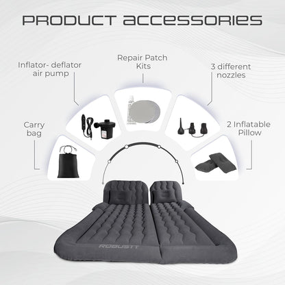 Robustt SUV Car Inflatable Bed - Black (Pack of 1) | 2 Air Pillow & Air Pump | Car Sleeping Bed for Kids | Car Back Seat Bed | Quick Inflatable Bed |