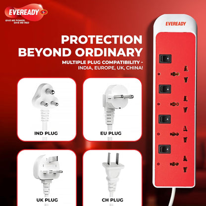 Eveready Spike Guard Multiple Sockets, Surge Protection for Reliable Performance, 3 Sockets, 4m(White and Red) 1.0 unit