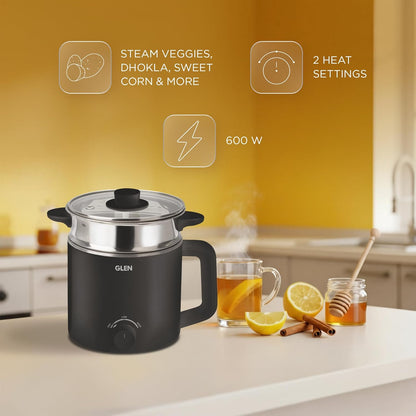 Glen SA 9016 Multi Cook Kettle,1.5L, 600W (Black) 1.0 unit
