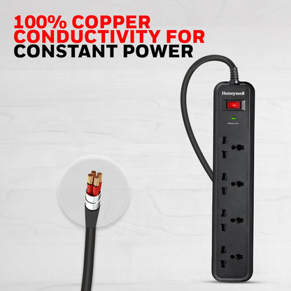 Honeywell Surge Protector (4 Sockets, Black) 1.0 Piece
